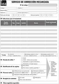 Hoja de pedido de corrección mecanizada de tests
